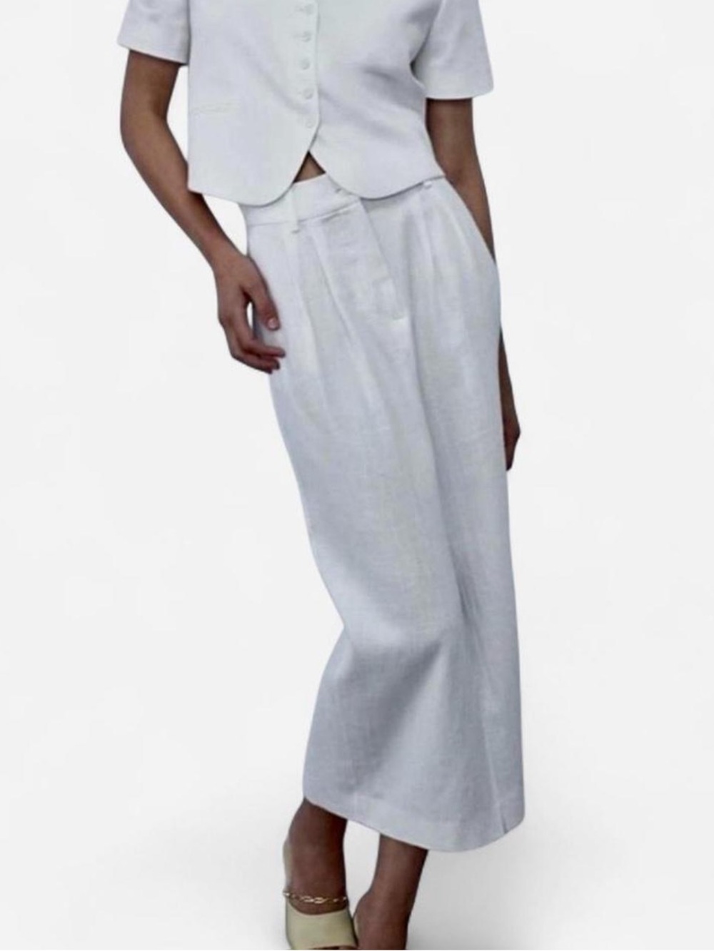 Zara White Linen Minimalist Euro Coastal Maxi Skirt With Pockets & Front Slit